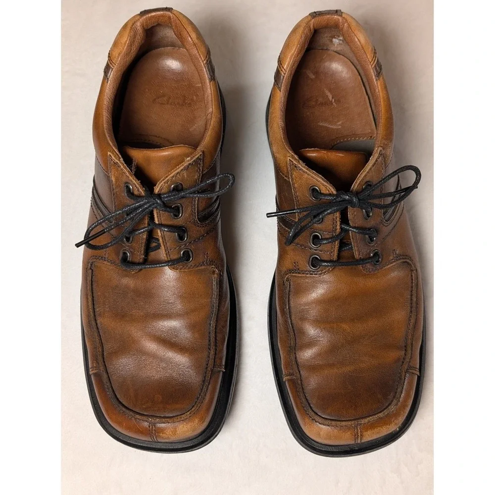 Vintage 02/06 Clarks Mens Brown Leather Square Toe Lace Up Dress Shoes Size 9.5M